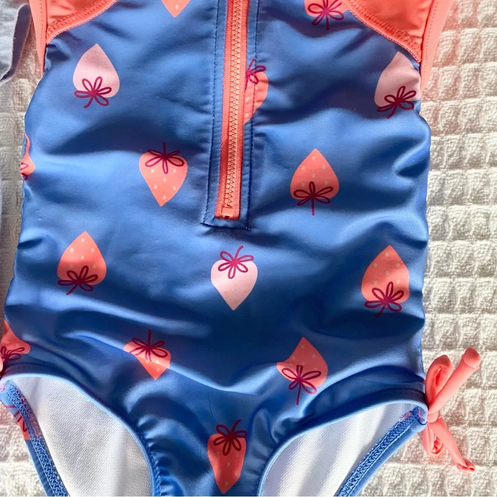 Cat & Jack 18M strawberry print one piece and blue short sleeve tee